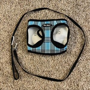 Bark Appeal Blue Plaid Cat/Dog Harness with Leash | Size Medium
